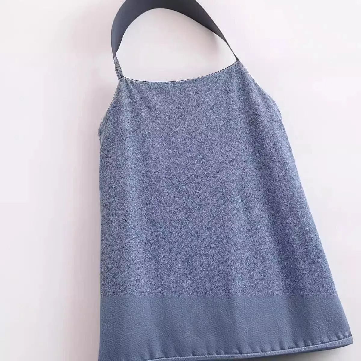 Women's Denim Camisole Dress Sleeveless Suspender A-line Loose Fit Pleated Back