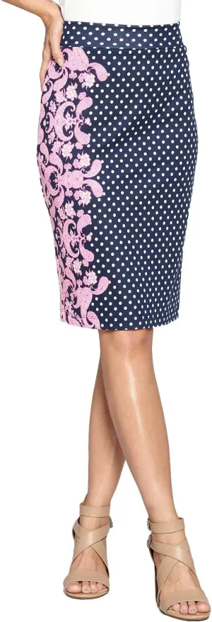 Women's High Waist Knit Stretch Multi Print Office Pencil Skirt (S-3XL) -Made in USA