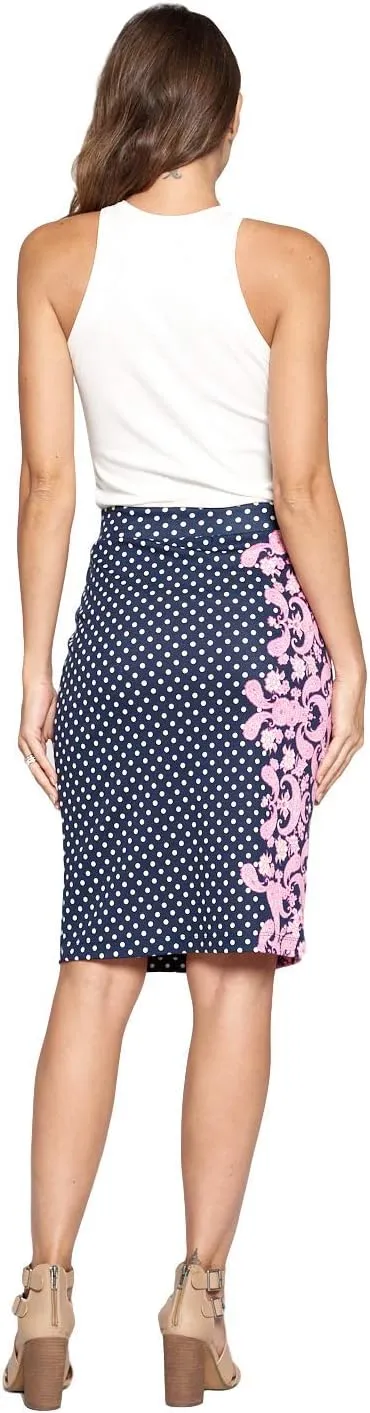 Women's High Waist Knit Stretch Multi Print Office Pencil Skirt (S-3XL) -Made in USA