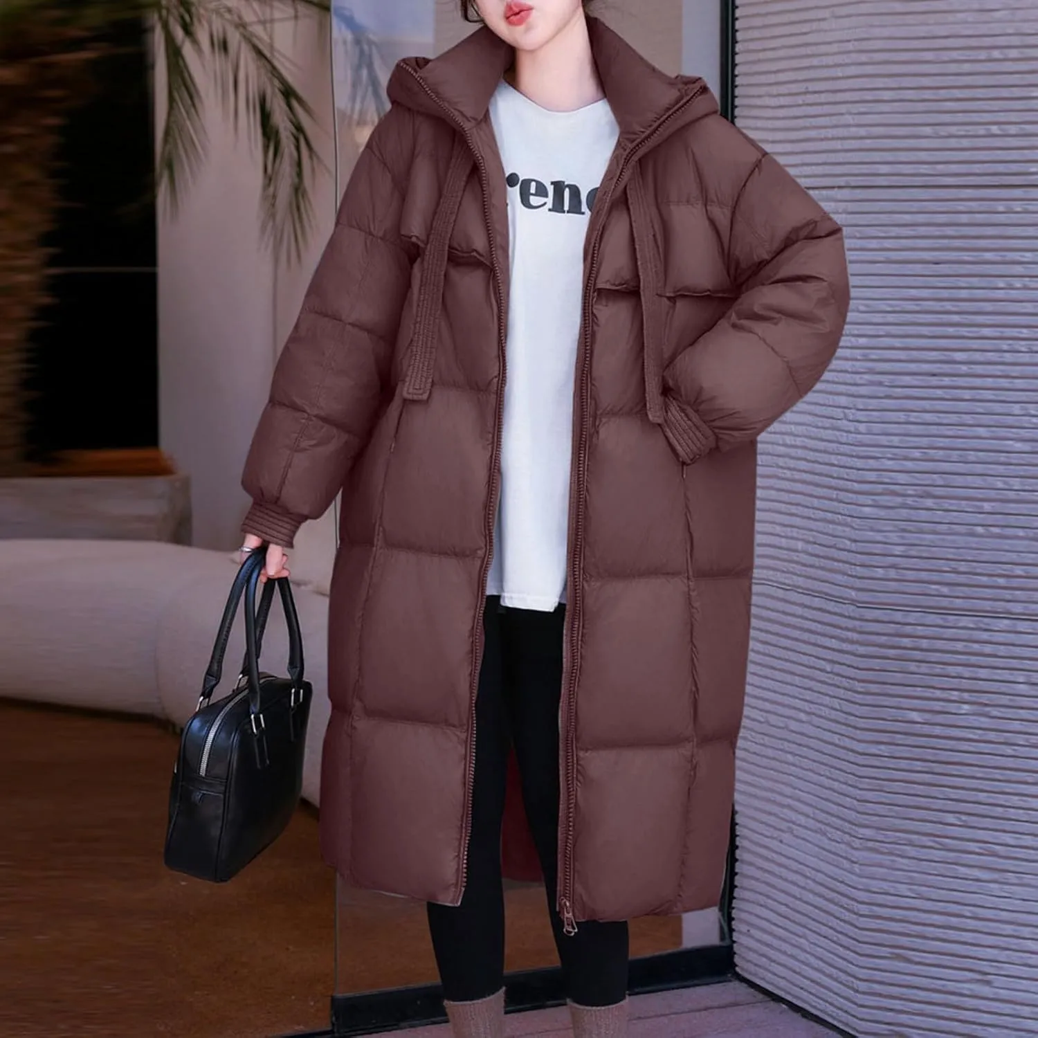 Women's Long Oversized Coat Hooded Knee Length Jacket for Winter Warmth and Comfort Women Hooded down
