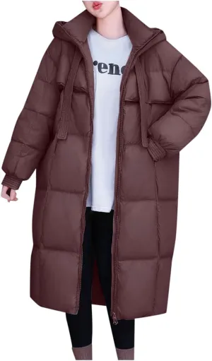 Women's Long Oversized Coat Hooded Knee Length Jacket for Winter Warmth and Comfort Women Hooded down