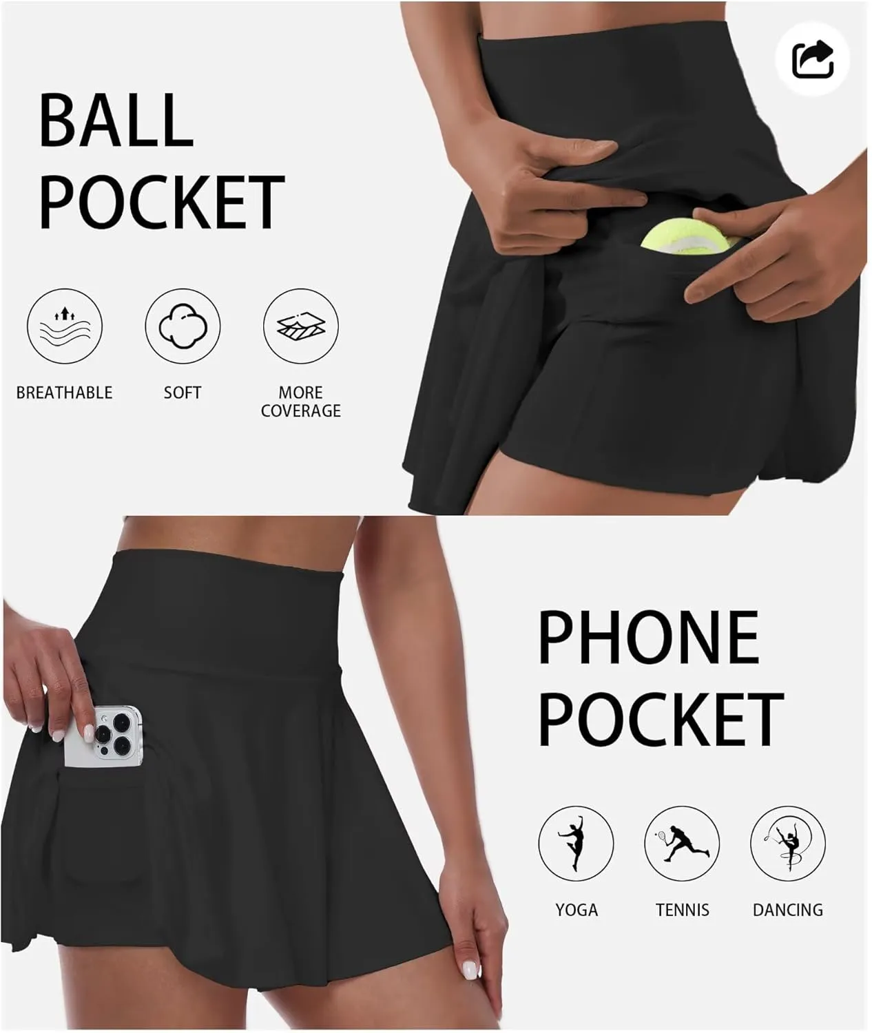 Womens Tennis Skirt with Built-in Shorts High Waisted Pleated Golf Skirts for Women Skater Uniform Cheer Skirt