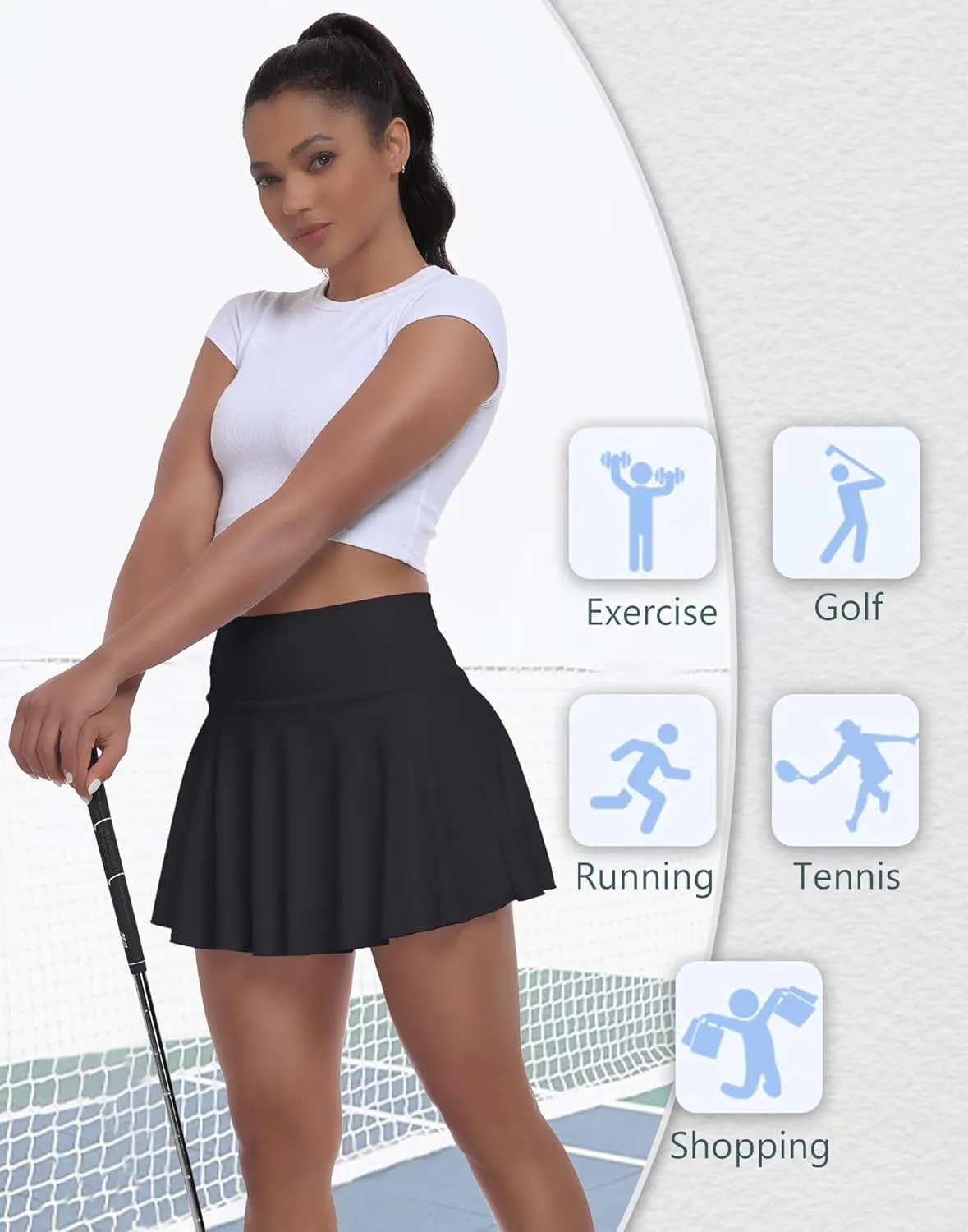 Womens Tennis Skirt with Built-in Shorts High Waisted Pleated Golf Skirts for Women Skater Uniform Cheer Skirt