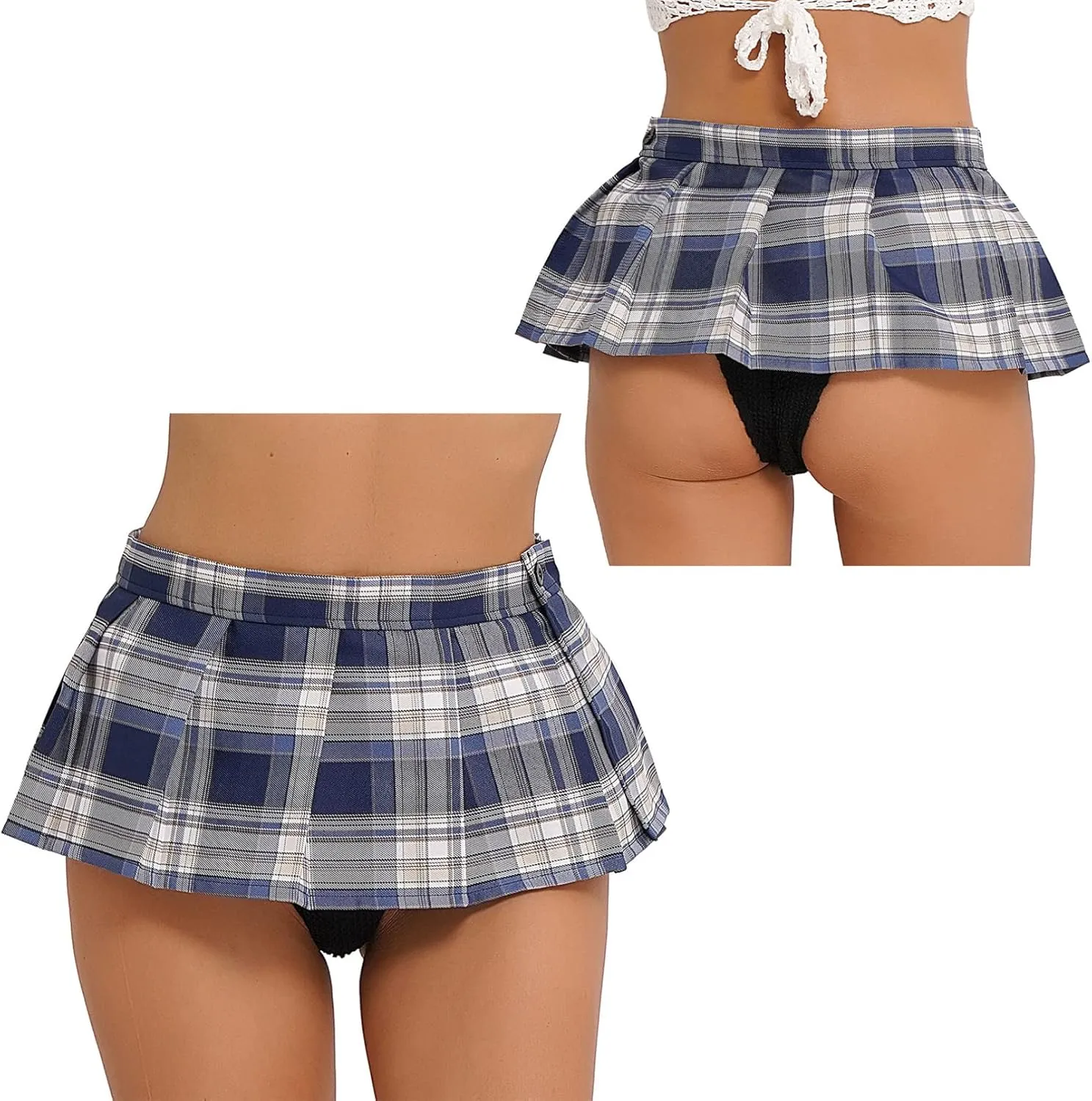 YiZYiF Women's Plaid Schoolgirl Short Skirt Bodycon Club Lingerie Pleated Mini Dress