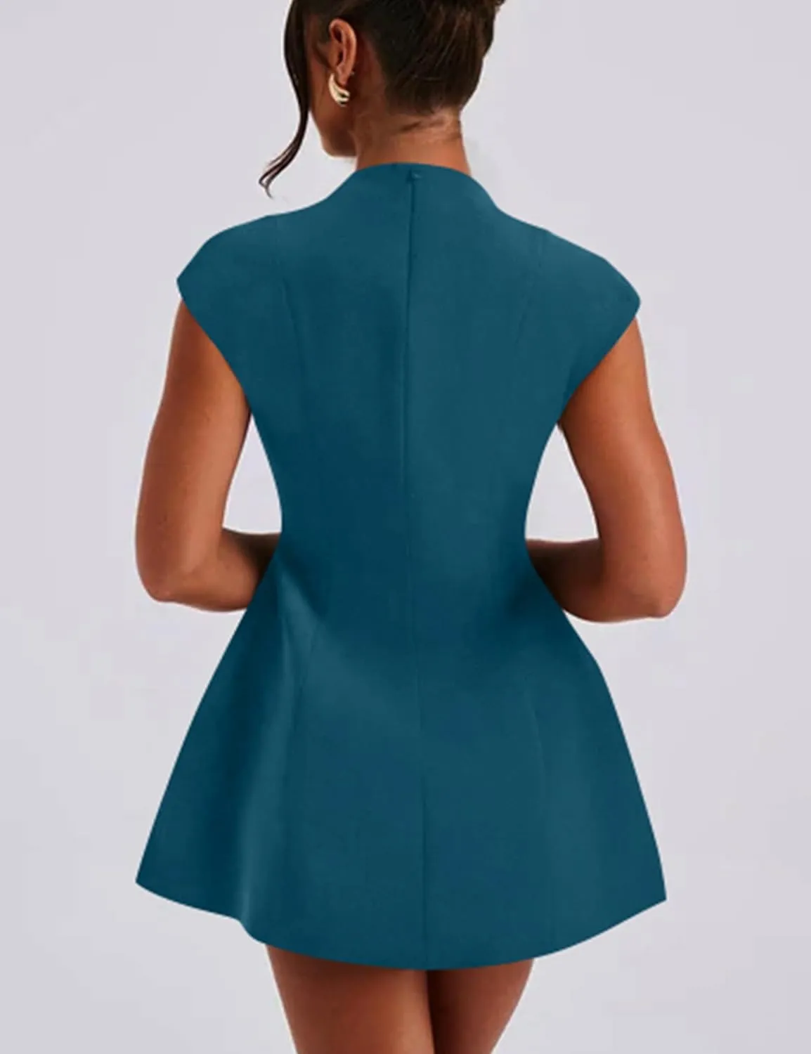 YMDUCH Women's Sexy Deep V Neck Cap Sleeve A-line Mini Club Party Dress