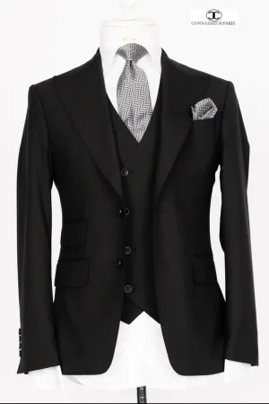Zignone - Black 3-piece slim fit suit with wide lapel and patch pockets